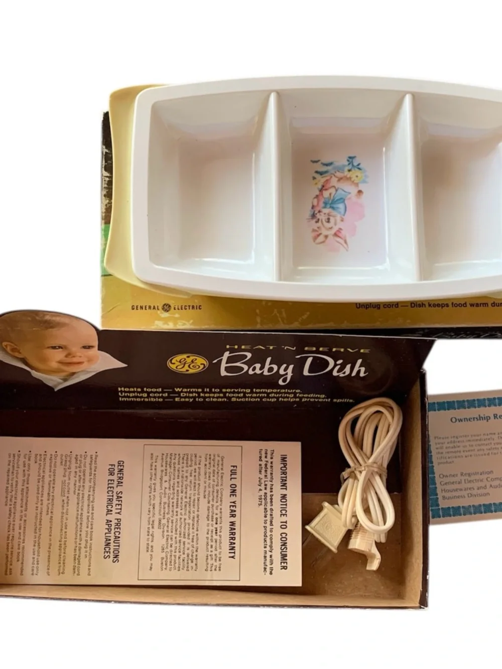 GE Baby Dish Vintage Heat‎ 'n Serve Baby Dish 3 Section Dish
